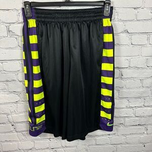 Nike Elite Men’s Basketball Shorts Black Neon Yellow & Purple Side Stripes M